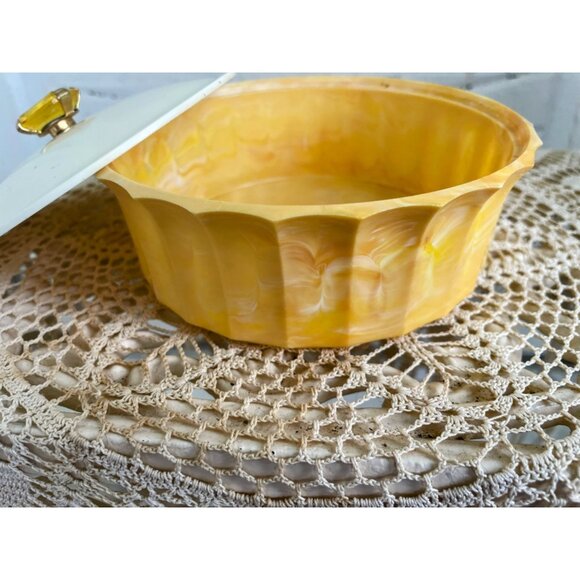 Vintage 1960s Avon Empty Powder Box Topaz Jewel Top Vanity Decor - Picture 6 of 10